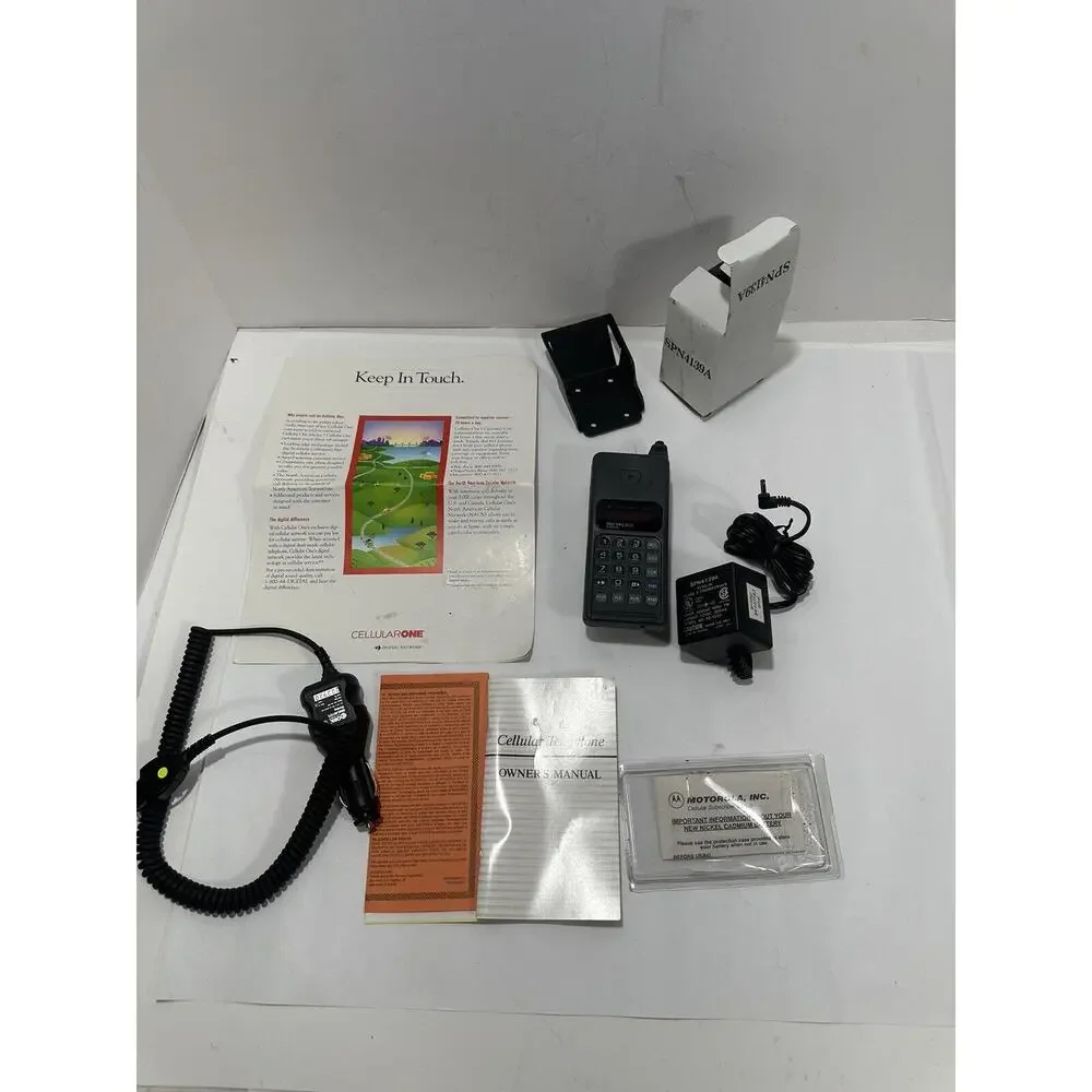 Vintage Tele Tac 200 Motorola Cell Phone + Extras Powers On For Parts Only AS-IS
